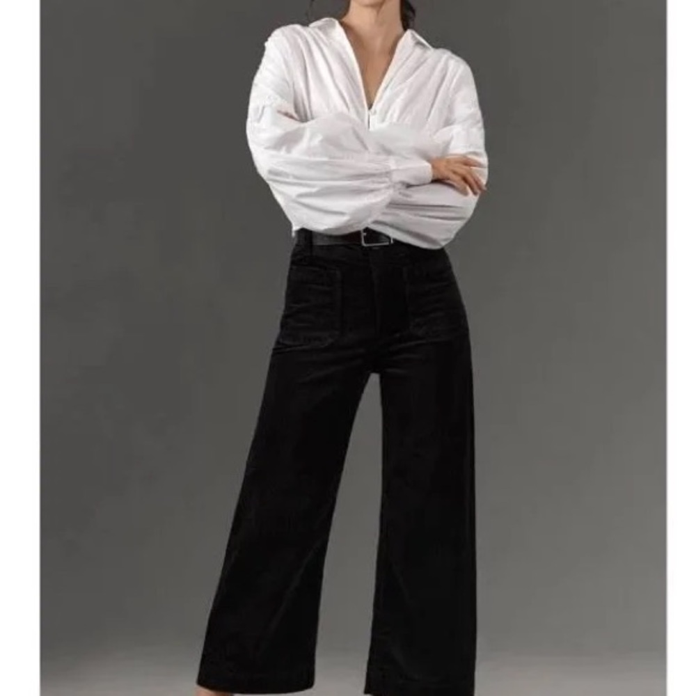 Maeve x Anthropologie Colette High Rise Wide Leg Pants in Black Corduroy 26P